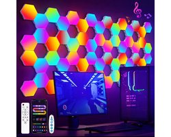 Hexagon LED Wandlamp RGB – Muziek Sync & 16 Miljoen Kleuren – Smart App Verlichting – 20 Zeshoek Panelen - Game - Game kamer - Gameroom