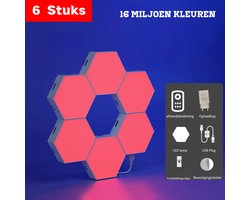 Hexagon Licht Panelen – 6Stuks Hexagon lampen - met App & Afstandsbediening - Led lamp - Wandlamp binnen - Game Verlichting - 16 Miljoen Kleuren
