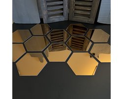 Hexagon Plak Spiegels Goud Brons Zeskant–Echt glas-Interieuraccessoires–Badkamer Accessoires-12 stuks