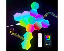 Hexagon RGB led-paneel, zeshoekige gaming wandlamp, smart ledpaneel, muziek, sync, lichtpanelen, modulaire lamp, gaminggeschenken voor gamerkamer, decoratie, 12 stuks