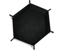 Hexagonale dobbelsteen tray van PU leer, modern en praktisch, multifunctioneel, voor bordspellen, gamingaccessoires en organisatie, 27.5 x 17.5 cm
