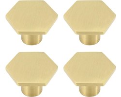 Hexagonale Kastknoppen van Massief Messing, Koper Deurgrepen met Schroeven voor Kasten, Dressoirs en Meubels (30mm x 21mm) - Set van 4