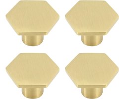 Hexagonale Kastknoppen van Massief Messing, Koper Deurgrepen met Schroeven voor Kasten, Dressoirs en Meubelstukken (30mm x 21mm) - Set van 4 Stuks