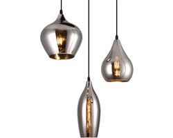 HeyHeaven® Smoke Glas Hanglampen 3 Lichts | Industrieel | Woonkamer | Eetkamer | Slaapkamer | Zilver Rookglas