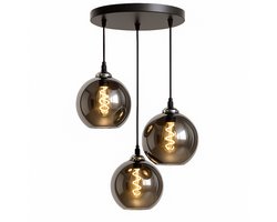 HeyHeaven® Smoke Glas Hanglampen Rond 3 Lichts | Industrieel | Woonkamer | Eetkamer | Slaapkamer | Zilver Rookglas