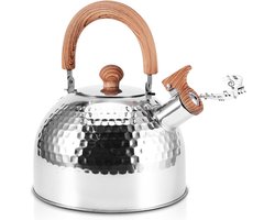 HEZIVO® Fluitketel Inductie - RVS Waterkoker - 2 Liter - Ook op Gas - Handvat Hout - RVS