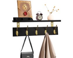 HEZIVO® Kapstok Hangend met Plank - Wandkapstok met Hoedenplank - 5 Dubbele Haken - Goud en Zwart