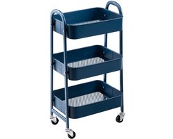 HEZIVO® Roltafel op Wieltjes - Keukentrolley - Serveerwagen - 3 Niveaus - Blauw