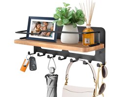 HEZIVO® Sleutelbakje met Plank - Sleutelrekje Hangend - Sleutelhouder Wandmontage - Sleutel Bakje - Key Organizer - 7 Sleutelhaken - Zwart