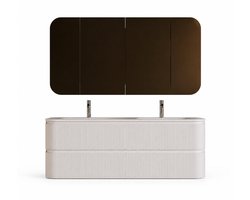 H&F Badkamermeubel Meubelset Mat wit 160 x 49 x 56,5 cm – Afgeronde Design met Wastafel | Soft-close, Vochtbestendig Multiplex