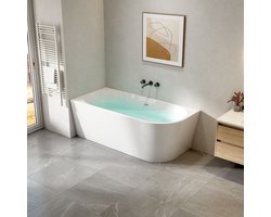 H&F Hoekbad Links 170x78 cm – Ligbad Acryl – Glanzend Wit – Half Vrijstaand – Inclusief Afvoerset en Click Waste – 170x78x58 cm