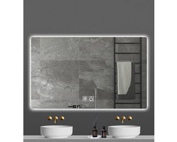 H&F LED Badkamerspiegel 120x60 cm – Spiegel met LED Verlichting, Anticondensfunctie, Touch Bediening, Dimbaar, 3 Lichtkleuren – Wandspiegel Badkamer