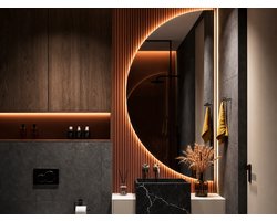 H&F LED Badkamerspiegel Halve Maan Links 60x120 cm Randloos met Spiegelverwarming & Anti-Condens | Instelbare Lichtkleur 3000K-6500K | Energiezuinige LED A+++ | Design Badkamerspiegel met Verlichting