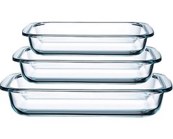 HGMD Ovenschalen Set - 3 Delig - 1L - 1,6L - 2,2L - Rechthoekig - Glas - Vaatwasserbestendig