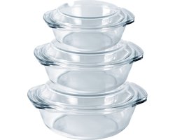 HGMD Ovenschalen set - 3 Delig - 700 ML - 1500 ML - 2000ML - Rond - Vaatwasserbestendig