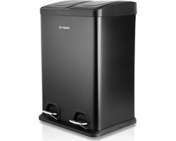 HGMD Prullenbak Afvalscheiding 40 Liter - 2 Vakken van 20 Liter - Vuilnisbak met Pedalen & Handvatten - Uitneembare Emmers - Soft-Close deksel