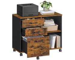 HHHK - Archiefkast - Rolkast - Ladekast - Vintage Bruin - 3 Lades - Ladenkastje - Kantoorkast - Bureau Organizer - 40x80x66cm