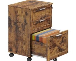 HHHK - Archiefkast - Vintage Bruin - Met Slot - 40x48,5x73cm - Ladekast - Ladekast Bureau - Ladeblok - Kantoorkast - Ladenkastje