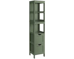HHHK - Badkamerkast - Badkamermeubel - Groen - 30x30x141,5 cm - 2 Lades - Ladekast - Opbergkasten - Ladekastje - Opbergkast