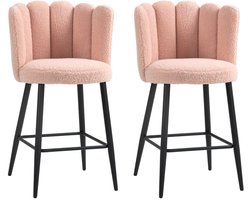 HHHK - Barkrukken - Barkrukken set van 2 - Roze met Zwart - Stof en Metaal - Barstoelen - Barkruk - 93 cm - Barstoel - Rugleuning