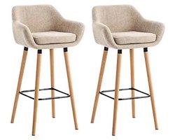 HHHK - Barkrukken set van 2 - Barkrukken - Beige - Linnen - Barstoelen - Kruk – 64 cm - Houten Frame – Barkruk - Barstoel