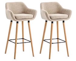 HHHK - Barkrukken set van 2 - Barkrukken - Beige - Linnen - Barstoelen - Kruk – 64 cm - Houten Frame – Barkruk - Barstoel