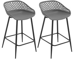 HHHK - Barkrukken set van 2 - Barkrukken industrieel - Barkrukken Grijs- Barstoelen - Kruk – 84.5cm - Grijs - Metalen Frame
