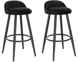 HHHK - Barkrukken set van 2 - Barkrukken - Velvet Zwart - Barstoelen - Kruk – 78.5cm - Metalen Frame – Barkruk - Barstoel