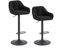 HHHK - Barkrukken set van 2 - Barkrukken - Zwart - Barstoelen - Kruk - Teddy - Metalen Frame - Barkruk - Barstoel - Rugleuning