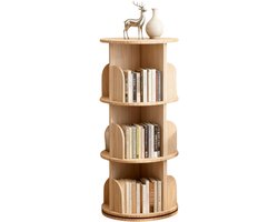 HHHK - Boekenkast - Boekenkast Rond - 3 Etages - Boekenkast Bruin - 39x39x98cm - Roterend - Boekenkastje - Kinderboekenkast
