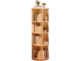 HHHK - Boekenkast - Boekenkast Rond - 4 Etages - Boekenkast Wit - 40x40x118cm - Roterend - Boekenkastje - Kinderboekenkast