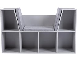 HHHK - Boekenkast met Zitplek voor Kinderen - Speelgoedkast - Opbergkast - Zitbank met Opbergruimte - Licht Grijs - 30x103x62 cm