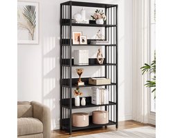 HHHK - Boekenkast - Opbergkast - Boekenrek - Boekenkast Industrieel - Wandkast - Zwart - 30x80x190cm - Metaal - Kast - Boekenplank
