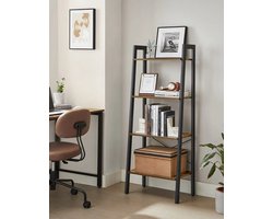 HHHK - Boekenkast - Opbergkast - Wandkast - Industriele Kast - Boekenrek - Metaal - 34x56x137,5cm - Zwart - Vintage Bruin