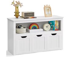 HHHK - Boekenkast - Speelgoedkast - Opbergkast - Kinderkast - Kinderboekenkast - Wit - 30x102x60 cm - 3 Opbergbakken - Speelgoed