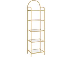 HHHK - Boekenkast - Stellingkast - Opbergkast - Wandkast - Industriele Kast - Boekenrek - Metaal - Gehard Glas - 30x40x150cm Goud