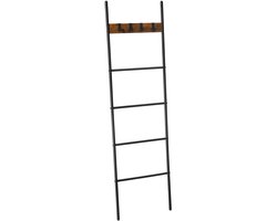 HHHK - Decoratie Ladder - Metaal - 44x2x160cm - 4 Haken - Deco - Handdoekenladder - Wandrek - Ladderrek - Industrieel Zwart