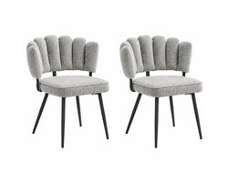 HHHK - Eetkamerstoelen Set van 2 - Donker Grijs - 60x60x80cm - Bloemvorm - Zwart Metalen Poten - Bouclé - Stoel - Comfortabel