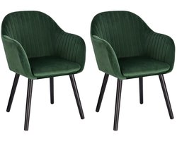 HHHK - Eetkamerstoelen Set van 2 - Eetkamerstoel - Houten Poten - Groen - Velvet - Fluweel - Moderne Stoelen - Keukenstoelen