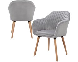 HHHK - Eetkamerstoelen Set van 2 - Eetkamerstoel - Houten Poten - Licht Grijs - Velvet - Fluweel - Moderne Stoelen - Keukenstoelen