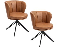 HHHK - Eetkamerstoelen set van 2 - Kunstleer - Bruin - Stoelen - Eetkamerstoel - 61x57x79cm - 360° Draaibaar - Metalen Poten