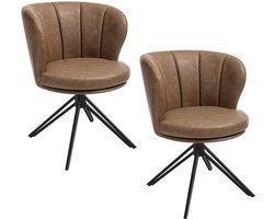 HHHK - Eetkamerstoelen set van 2 - Kunstleer - Bruin - Stoelen - Eetkamerstoel - 61x57x79cm - 360° Draaibaar - Metalen Poten