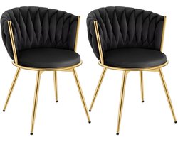 HHHK - Eetkamerstoelen Set van 2 - Metalen Poten - Zwart - Goud - Keukenstoelen - Velvet - Moderne Stoelen - Eetkamerstoelen