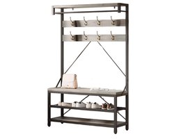 HHHK - Gangkast - Halmeubel - Kapstok - Schoenenrek - Schoenenkast - Schoenenrek Metaal - 40x101,5x183 cm - Garderobekast - Grijs