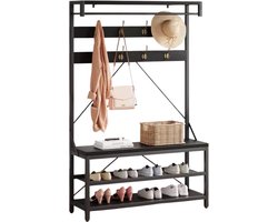 HHHK - Gangkast - Halmeubel - Kapstok - Schoenenrek - Schoenenkast - Schoenenrek Metaal - 40x101,5x183 cm - Garderobekast - Zwart