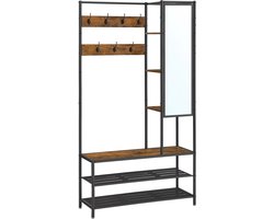 HHHK Gangkast - Halmeubel - Spiegel - Kapstok - Schoenenrek - Schoenenkast - Schoenenrek Metaal - 35x98x182 cm - Garderobekast