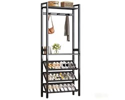 HHHK - Halmeubel - Gangkast - Kapstok - Schoenenrek - Schoenenkast - Schoenenrek Metaal - 19x50x180 cm - Garderobekast - Zwart