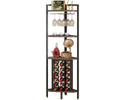 HHHK - Hoek Wijnkast - Wijnrek - Drankkast - Barkast - Wijnkast Industrieel - Hout - Metaal - Drankkast - 160x40x40cm - Wijnbar