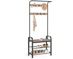 HHHK - Kapstok met Schoenenrek - Kapstok - Kapstok met Bankje - Schoenenrek - Industrieel - Kledingrek - Licht Bruin - Metaal