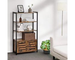 HHHK - Kast - Boekenkast - Opbergkast - Boekenrek - Wandkast - 30x70x121,5 cm - Industrieel - Bruin - Zwart - Hout - Metaal